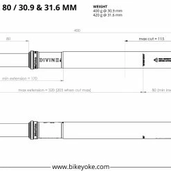 Bike Yoke BikeYoke Divine SL 80 Mm 30.9 Dropperpost (Uden Remote) 11 Bike Yoke BikeYoke Divine SL 80 Mm 30.9 Dropperpost (Uden Remote) -Crankbrothers Salgsbutik BikeYoke Dimensions Divine SL80 scaled 1