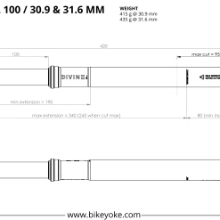 Bike Yoke BikeYoke Divine SL 100 Mm 31.6 Dropperpost (Uden Remote) -Crankbrothers Salgsbutik BikeYoke Dimensions Divine SL 100 min 1