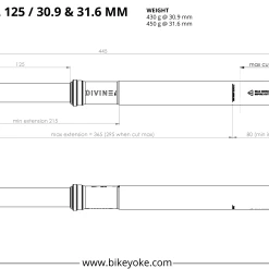 Bike Yoke BikeYoke Divine SL 125 Mm 30.9 Dropperpost (Uden Remote) -Crankbrothers Salgsbutik BikeYoke Dimensions Divine SL 125 min 1